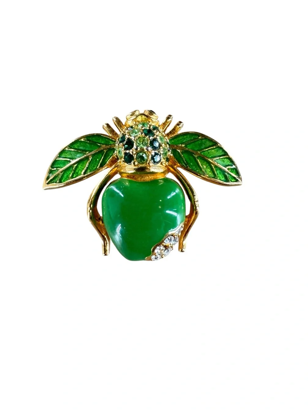 Very Rare Authentic Joan Rivers Green Granny Smith Apple Bee Pin Brooch